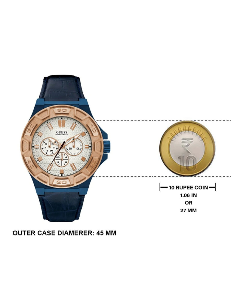 Guess Force Multi Function White Dial Blue Leather Strap Watch For Men - W0674G7 Buy Now By Guess