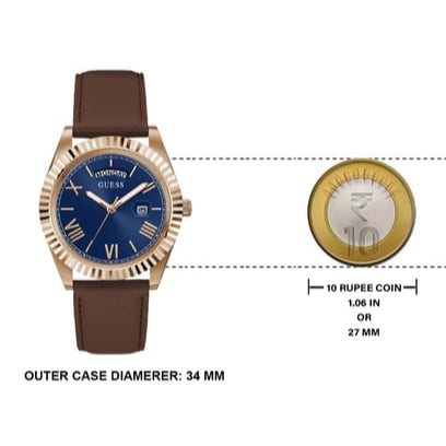 Guess Connoisseur Blue Dial Brown Leather Strap Watch For Men - GW0353G2 Buy Now By Guess