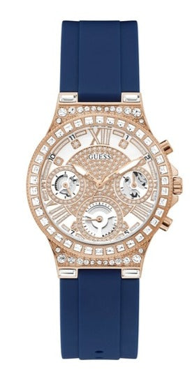 Guess Moonlight Diamonds White Dial Blue Rubber Strap Watch for Women - GW0257L3 Buy Now By Guess