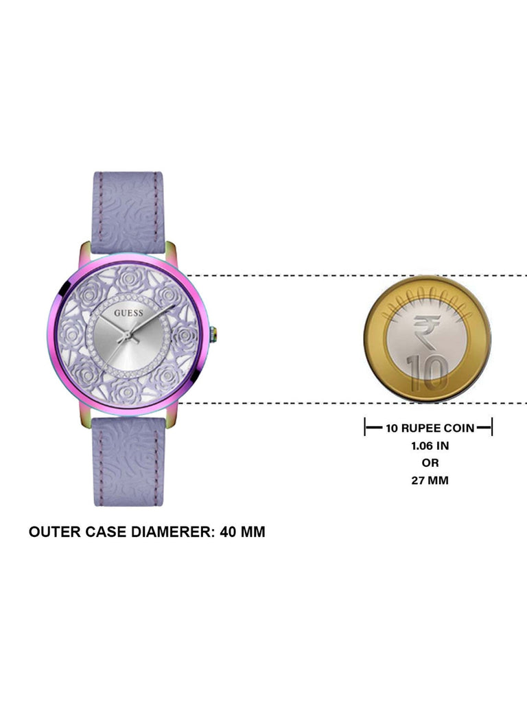 Guess Dahlia Analog Silver Dial Purple Leather Strap Watch For Women - GW0529L4 Buy Now By Guess