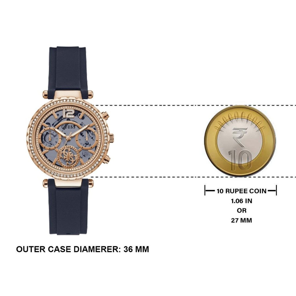 Guess Solistice Diamonds Roe Gold Dial Black Rubber Strap Watch for Women - GW0484L2 Buy Now By Guess