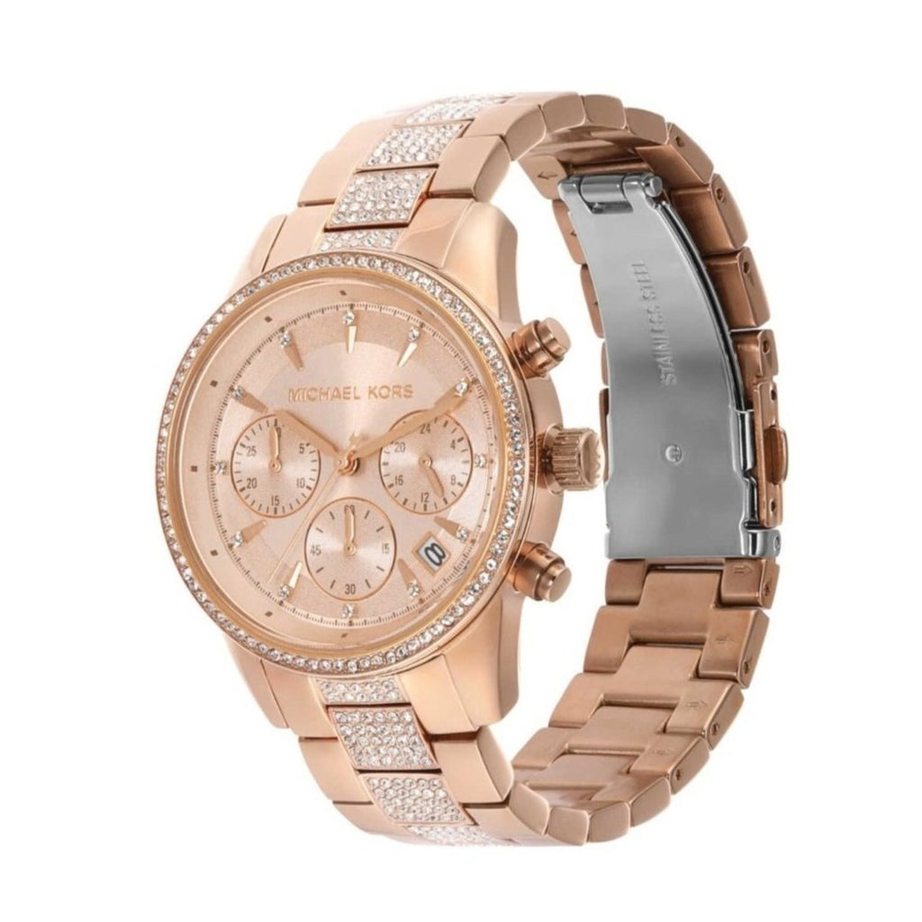 Michael Kors Ritz Chronograph Rose Gold Dial Rose Gold Steel Strap Watch For Women - MK6485 Buy Now By Michael Kors