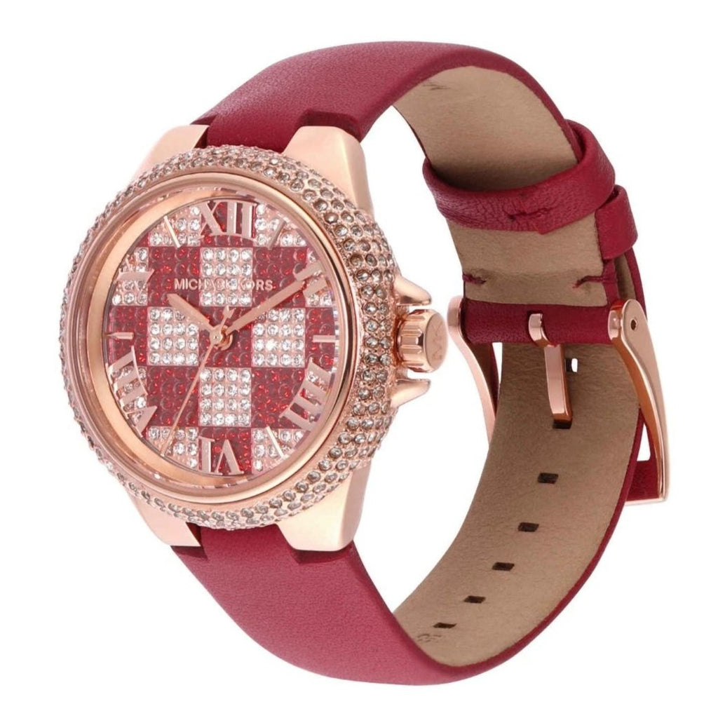 Michael Kors Camille Three Hand Crystals Rose Gold Dial Red Leather Strap Watch For Women - MK4701 Buy Now By Michael Kors