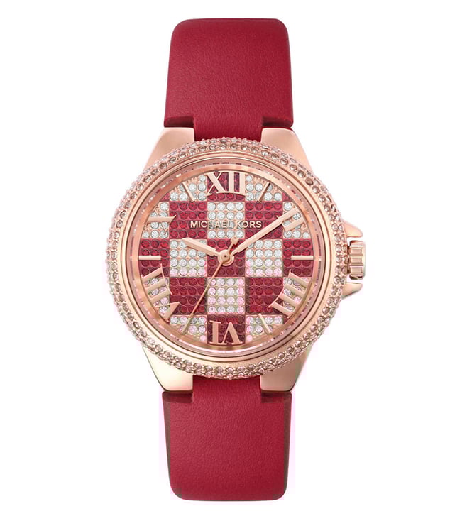 Michael Kors Camille Three Hand Crystals Rose Gold Dial Red Leather Strap Watch For Women - MK4701 Buy Now By Michael Kors