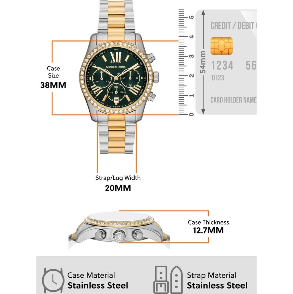 Michael Kors Lexington Chronograph Green Dial Two Tone Steel Strap Watch For Women - MK7303 Buy Now By Michael Kors