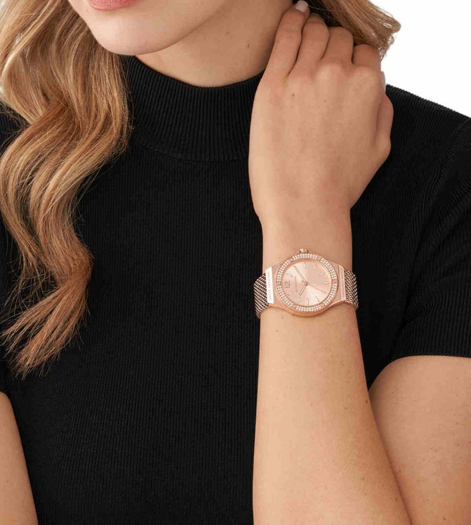 Michael Kors Lennox Three Hand Rose Gold Dial Rose Gold Mesh Strap Watch For Women - MK7336 Buy Now By Michael Kors
