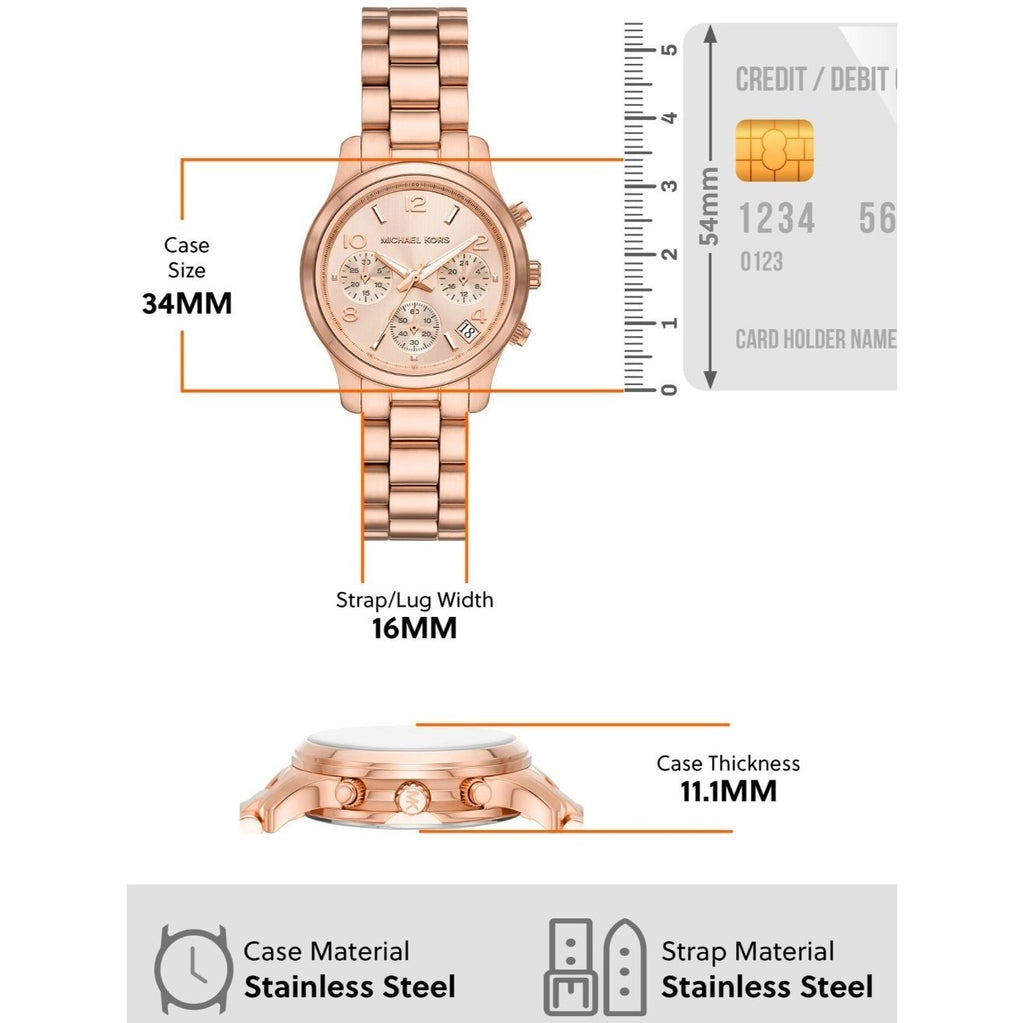 Michael Kors Runway Chronograph Rose Gold Dial Rose Gold Steel Strap Watch For Women - MK7327 Buy Now By Michael Kors