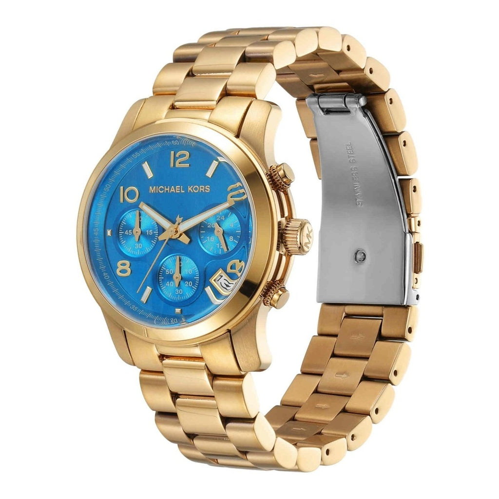 Michael Kors Runway Chronograph Blue Dial Gold Steel Strap Watch For Women - MK7353 Buy Now By Michael Kors