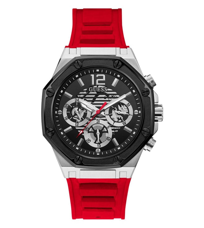 Guess Momentum Black Dial Red Rubber Strap Watch for Men - GW0263G3 Buy Now By Guess