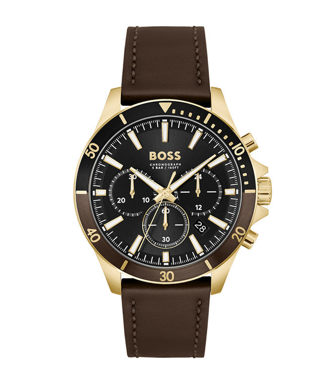 Hugo Boss Troper Chronograph Black Dial Brown Leather Strap Watch For Men - 1514100 Buy Now By Hugo Boss