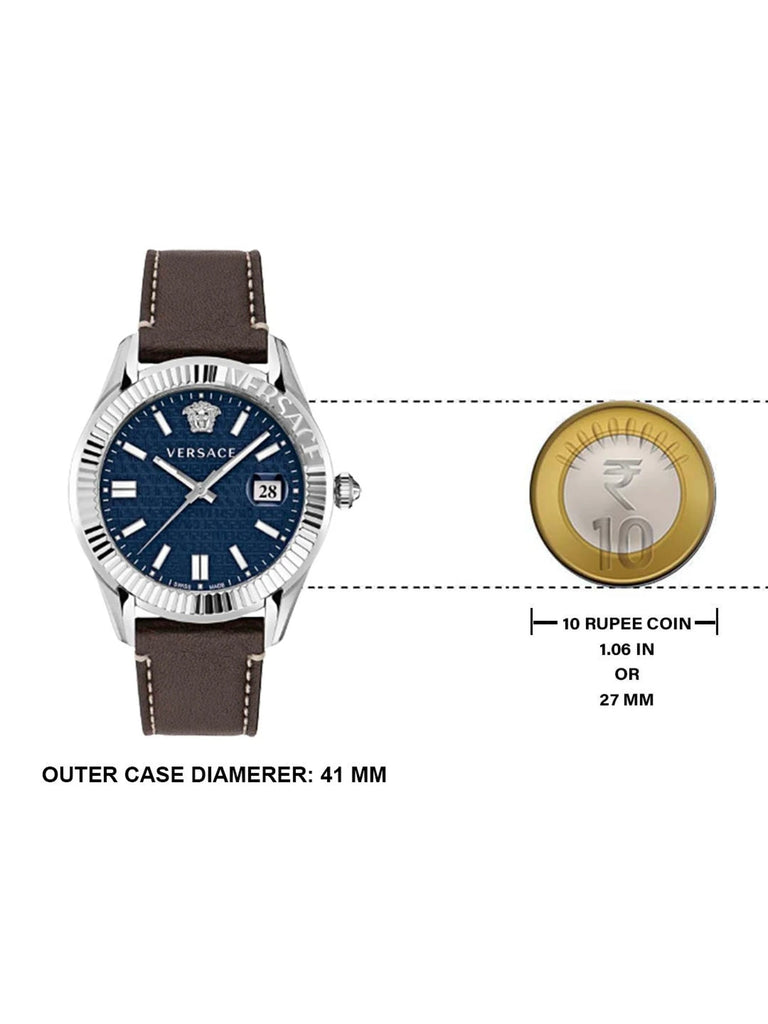 Versace Greca Time Quartz Blue Dial Brown Leather Strap Watch For Men - VE3K00122 Buy Now By Versace