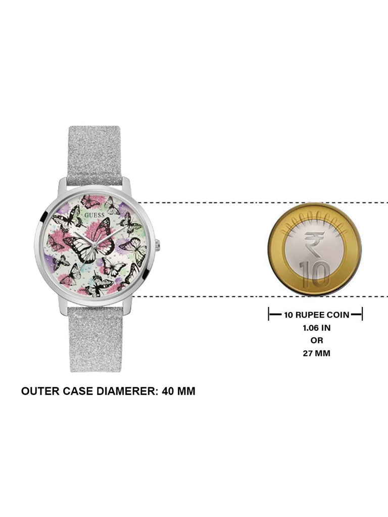 Guess Sparkle Butterfly White Dial Silver Leather Strap Watch For Women - GW0008L1 Buy Now By Guess