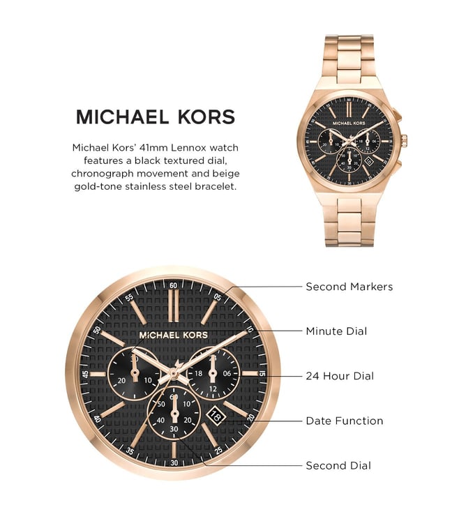 Michael Kors Lennox Chronograph Black Dial Rose Gold Steel Strap Watch For Men - MK9119 Buy Now By Michael Kors