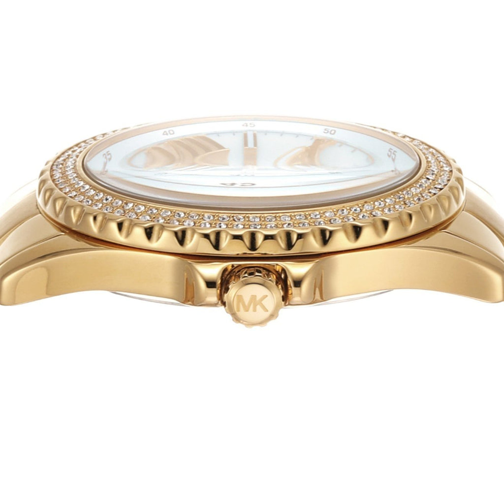 Michael Kors Everest Three Hand Mother of Pearl White Dial Gold Steel Strap Watch For Women - MK7401 Buy Now By Michael Kors