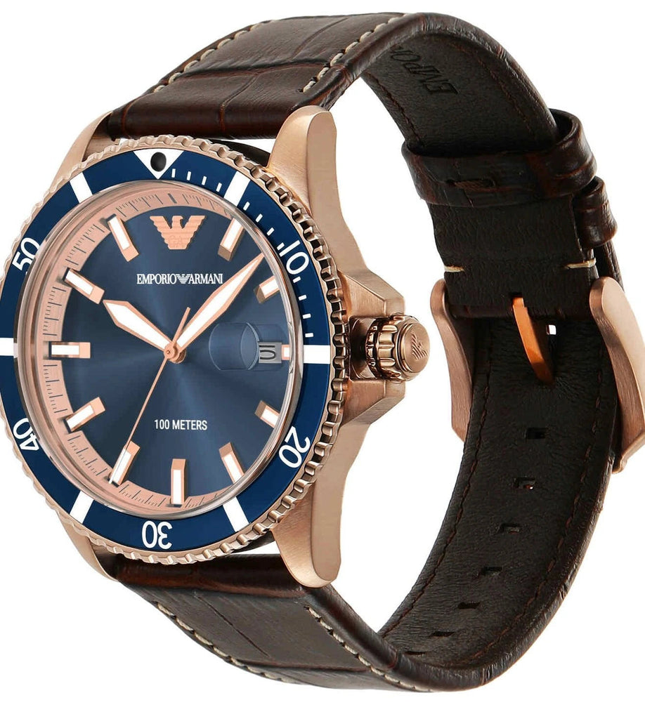 Emporio Armani Pro Planet Three Hand Date Blue Dial Brown Leather Strap Watch For Men - AR11556 Buy Now By Emporio Armani