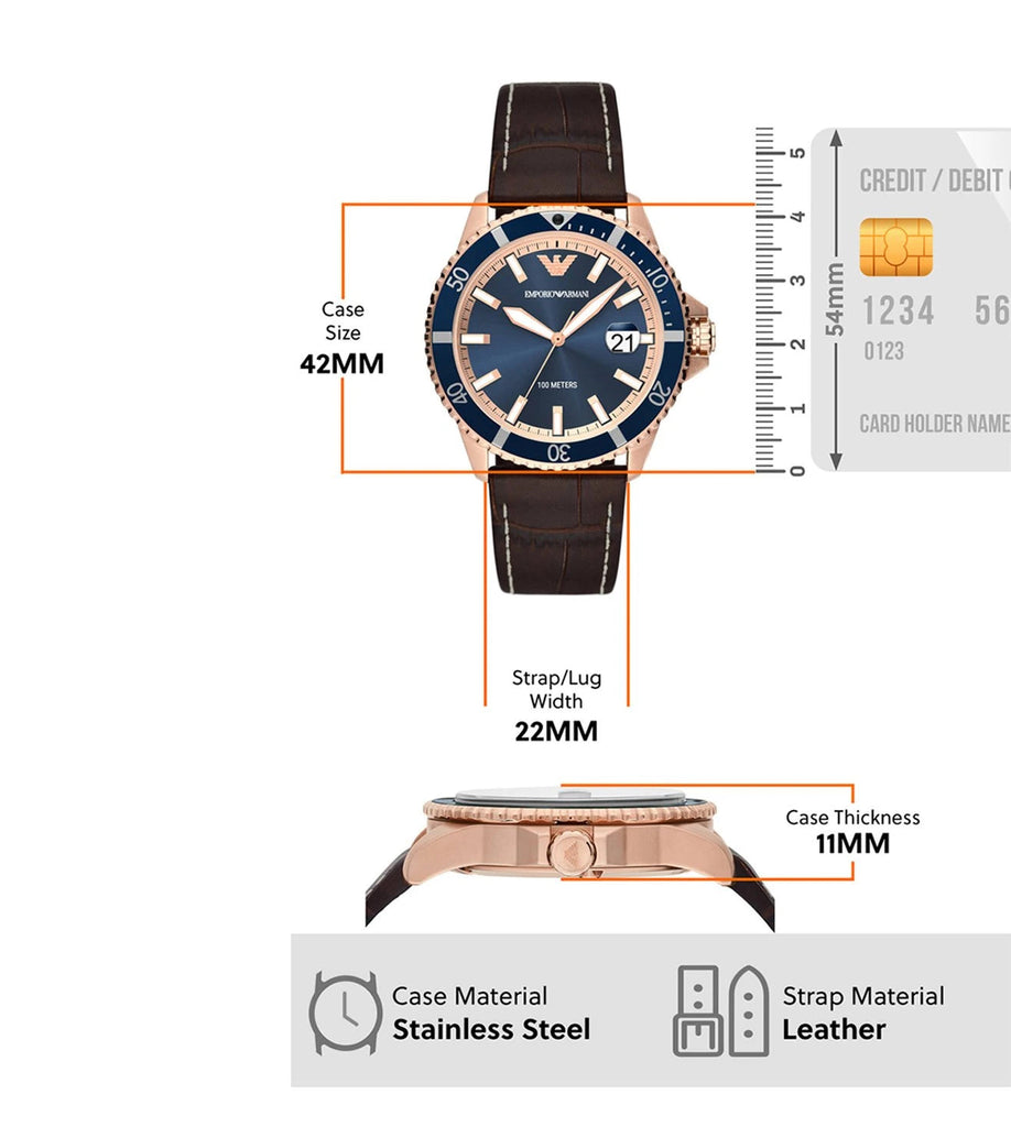 Emporio Armani Pro Planet Three Hand Date Blue Dial Brown Leather Strap Watch For Men - AR11556 Buy Now By Emporio Armani