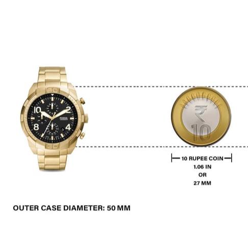 Fossil Bronson Chronograph Black Dial Gold Steel Strap Watch for Men - FS5877 Buy Now By Fossil