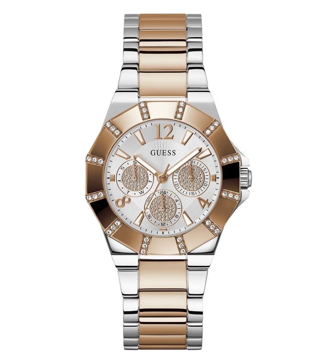 Guess Sunray Multifunction Crystals Silver Dial Two Tone Steel Strap Watch For Women - GW0616L3 Buy Now By Guess
