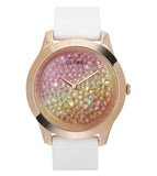 Guess Crush Crystals Gold Dial White Rubber Strap Watch for Women - W1223L3 Buy Now By Guess