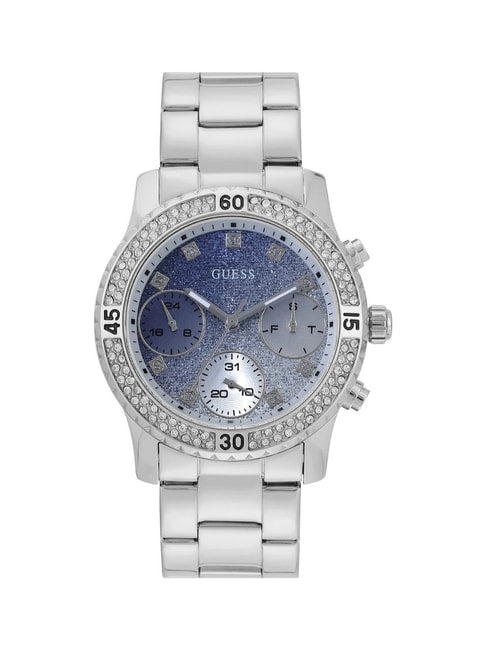 Guess Confetti Diamonds Blue Dial Silver Steel Strap Watch for Women - W0774L6 Buy Now By Guess