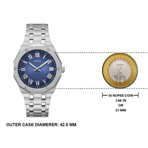 Guess Asset Quartz Blue Dial Silver Steel Strap Watch For Men - GW0575G4 Buy Now By Guess