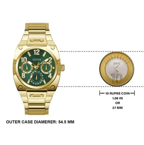 Guess Trend Analog Green Dial Gold Steel Strap Watch For Men - GW0624G2 Buy Now By Guess