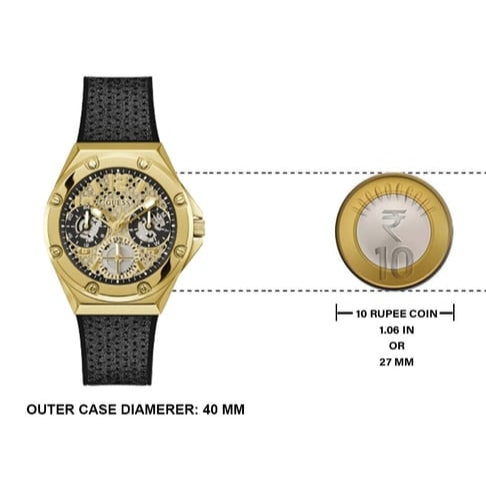 Guess Asteria Multifunction Gold Dial Black Rubber Strap Watch For Women - GW0620L2 Buy Now By Guess