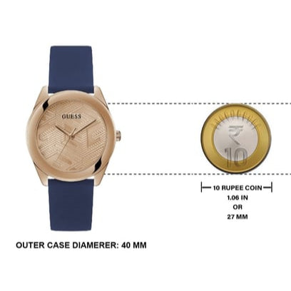Guess Cubed Analog Rose Gold Dial Blue Leather Strap Watch For Women - GW0665L2 Buy Now By Guess