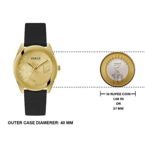 Guess Cubed Analog Gold Dial Black Silicone Strap Watch For Women - GW0665L1 Buy Now By Guess