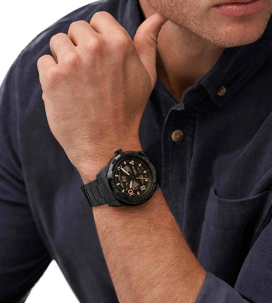 Fossil Bronson Automatic Skeleton Black Dial Black Steel Strap Watch for Men - ME3256 Buy Now By Fossil