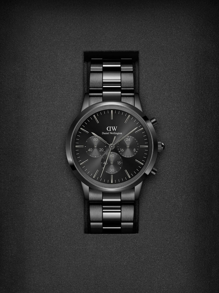 Daniel Wellington Iconic Chronograph Black Dial Black Steel Strap Watch For Men - DW00100642 Buy Now By Daniel Wellington