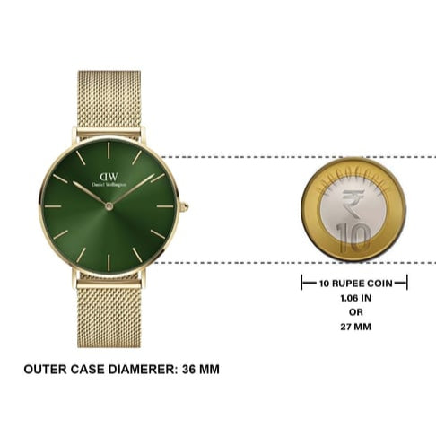 Daniel Wellington Petite Emerald Green Dial Gold Mesh Strap Watch For Women - DW00100481 Buy Now By Daniel Wellington