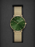 Daniel Wellington Petite Emerald Green Dial Gold Mesh Strap Watch For Women - DW00100481 Buy Now By Daniel Wellington
