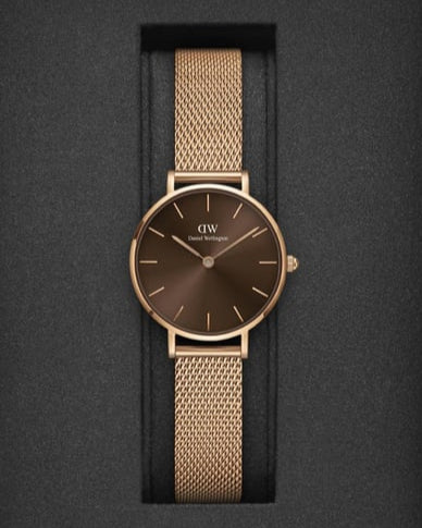 Daniel Wellington Petite Amber Brown Dial Gold Mesh Strap Watch For Women - DW00100476 Buy Now By Daniel Wellington