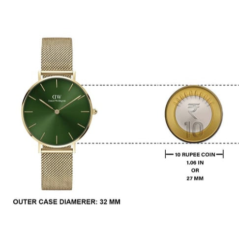 Daniel Wellington Petite Emerald Green Dial Gold Mesh Strap Watch For Women - DW00100480 Buy Now By Daniel Wellington