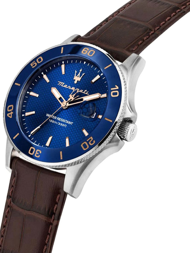 Maserati Competizione Analog Blue Dial Brown Leather Strap Watch for Men - R8851100004 Buy Now By Maserati