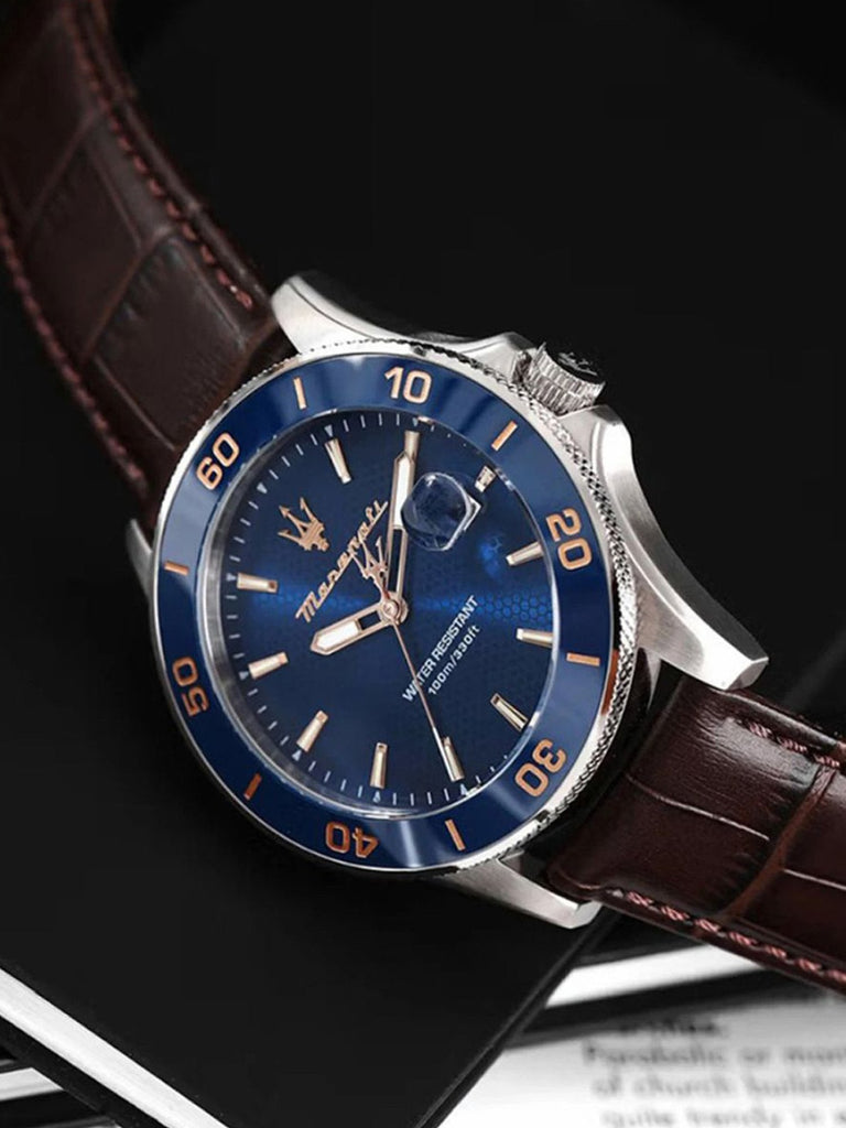 Maserati Competizione Analog Blue Dial Brown Leather Strap Watch for Men - R8851100004 Buy Now By Maserati