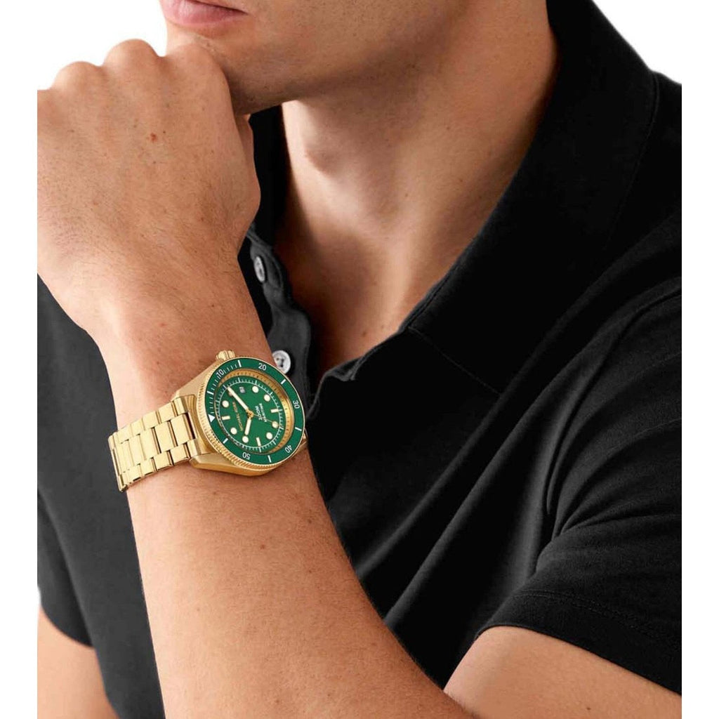 Michael Kors Maritime Analog Green Dial Gold Steel Strap Watch for Men - MK9162 Buy Now By Michael Kors