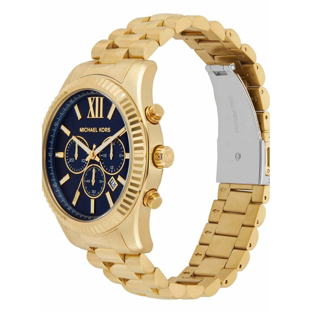 Michael Kors Lexington Chronograph Blue Dial Gold Steel Strap Watch for Men - MK9153 Buy Now By Michael Kors