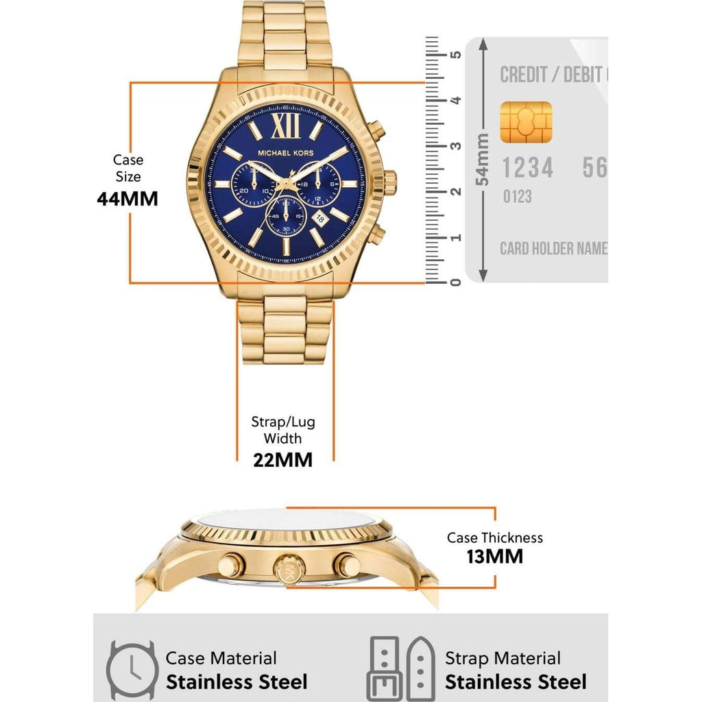 Michael Kors Lexington Chronograph Blue Dial Gold Steel Strap Watch for Men - MK9153 Buy Now By Michael Kors