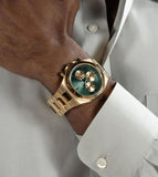 Guess Equity Analog Green Dial Gold Steel Strap Watch For Men - GW0703G2 Buy Now By Guess