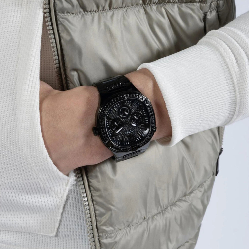 Guess Duke Glitz Crystals Black Dial Black Steel Strap Watch For Men - GW0576G3 Buy Now By Guess
