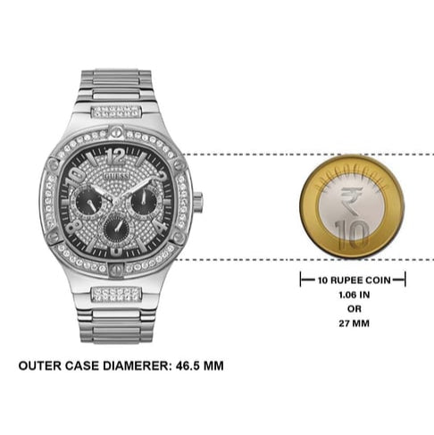 Guess Duke Glitz Black Dial Silver Steel Strap Watch For Men - GW0576G1 Buy Now By Guess