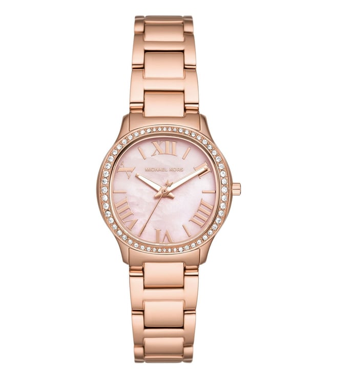 Michael Kors Sage Three-Hand Crystals Mother of Pearl Dial Rose Gold Steel Strap Watch for Women - MK4823 Buy Now By Michael Kors