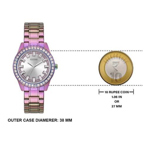 Guess Sparkler Silver Dial Purple Steel Strap Watch For Women - GW0111L5 Buy Now By Guess