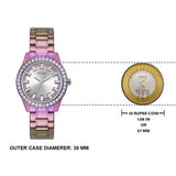 Guess Sparkler Silver Dial Purple Steel Strap Watch For Women - GW0111L5 Buy Now By Guess