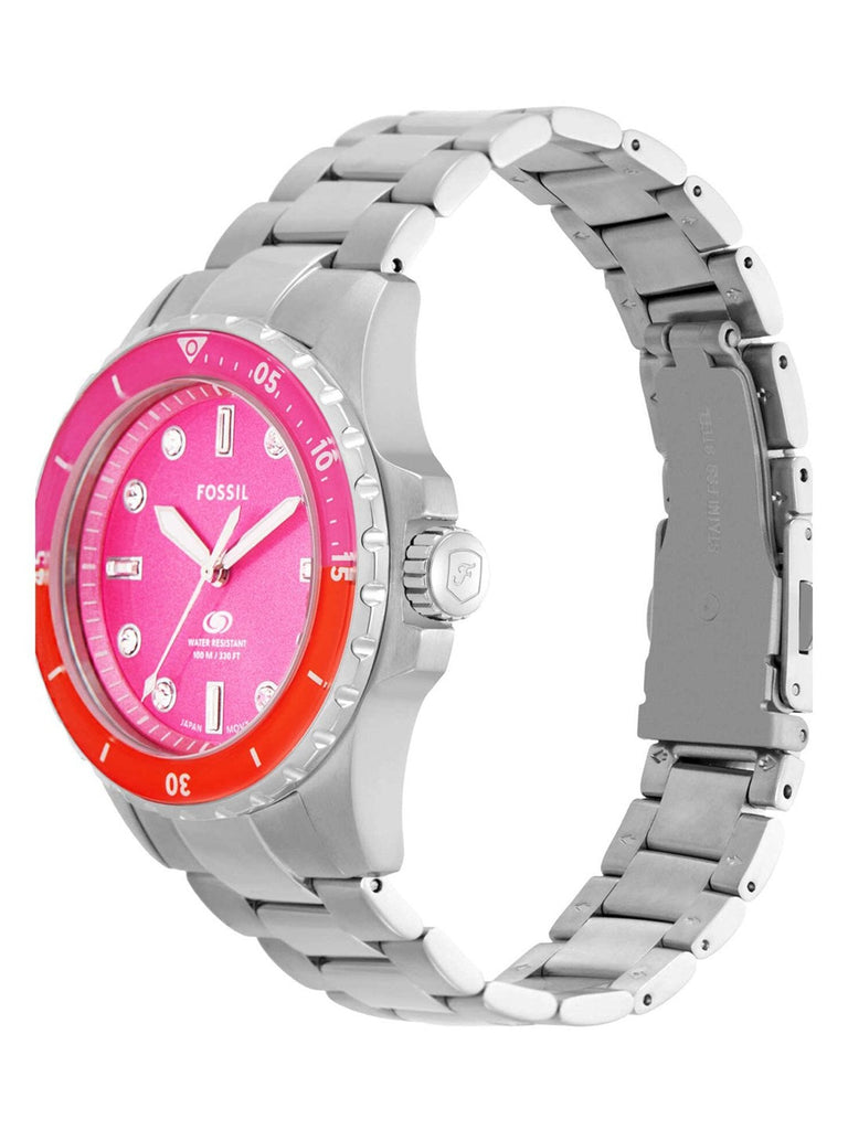 Fossil Blue Dive Analog Pink Dial Silver Steel Strap Watch For Women - ES5351 Buy Now By Fossil