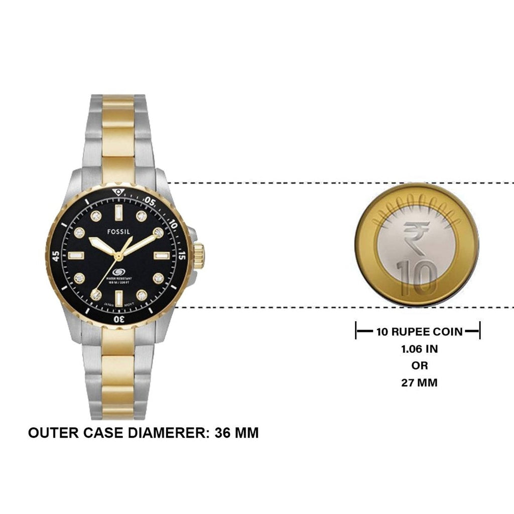 Fossil Blue Dive Three Hand Black Dial Two Tone Steel Strap Watch For Women - ES5349 Buy Now By Fossil