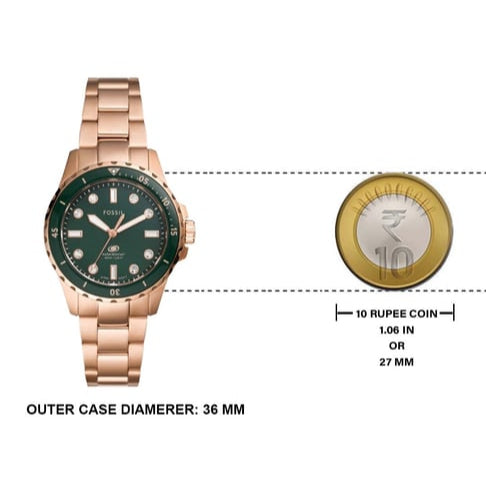 Fossil Blue Dive Three Hand Green Dial Rose Gold Steel Strap Watch For Women - ES5371 Buy Now By Fossil