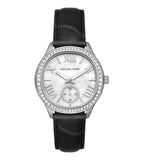 Michael Kors Sage Three-Hand Mother of Pearl White Dial Black Leather Strap Watch for Women - MK4821 Buy Now By Michael Kors